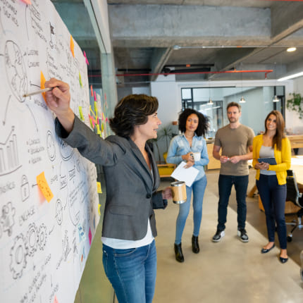 A group of digital marketing agency experts brainstorming strategies for a seamless user journey