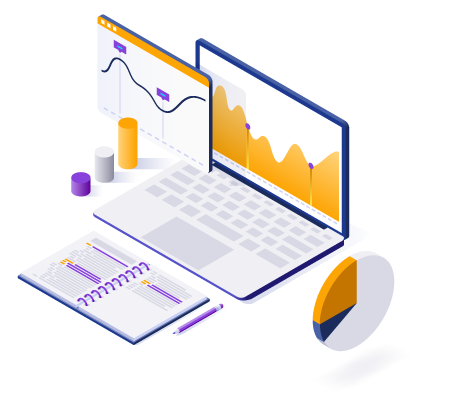 A vector image of a laptop with metrics on the screen